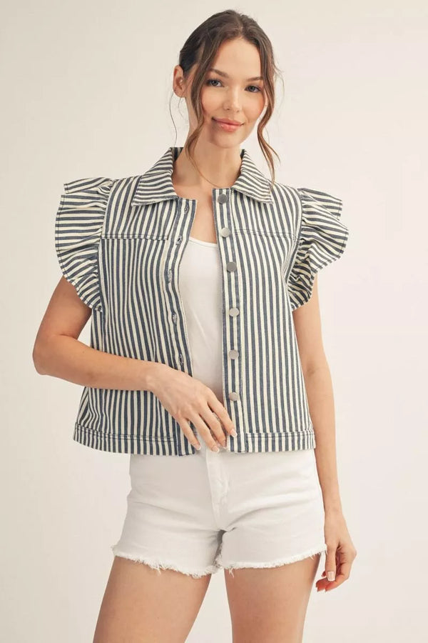 Simply Striped Ruffle Vest, Denim