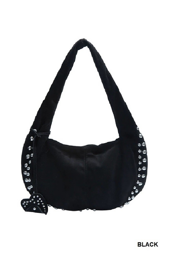 Faux Suede Studded Shoulder Bag