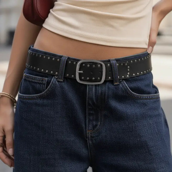 Stud-Lined Leather Belt