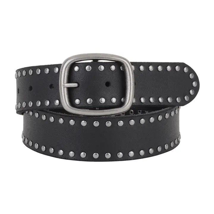 Stud-Lined Leather Belt