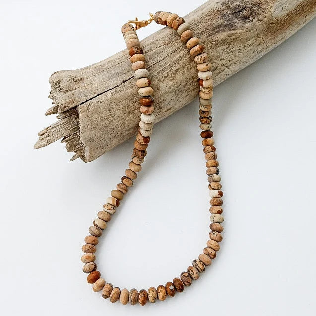 Rondelle Gemstone Layering Necklace, Sand