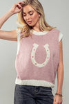 Wild Woven Horseshoe Sweater Vest Pink