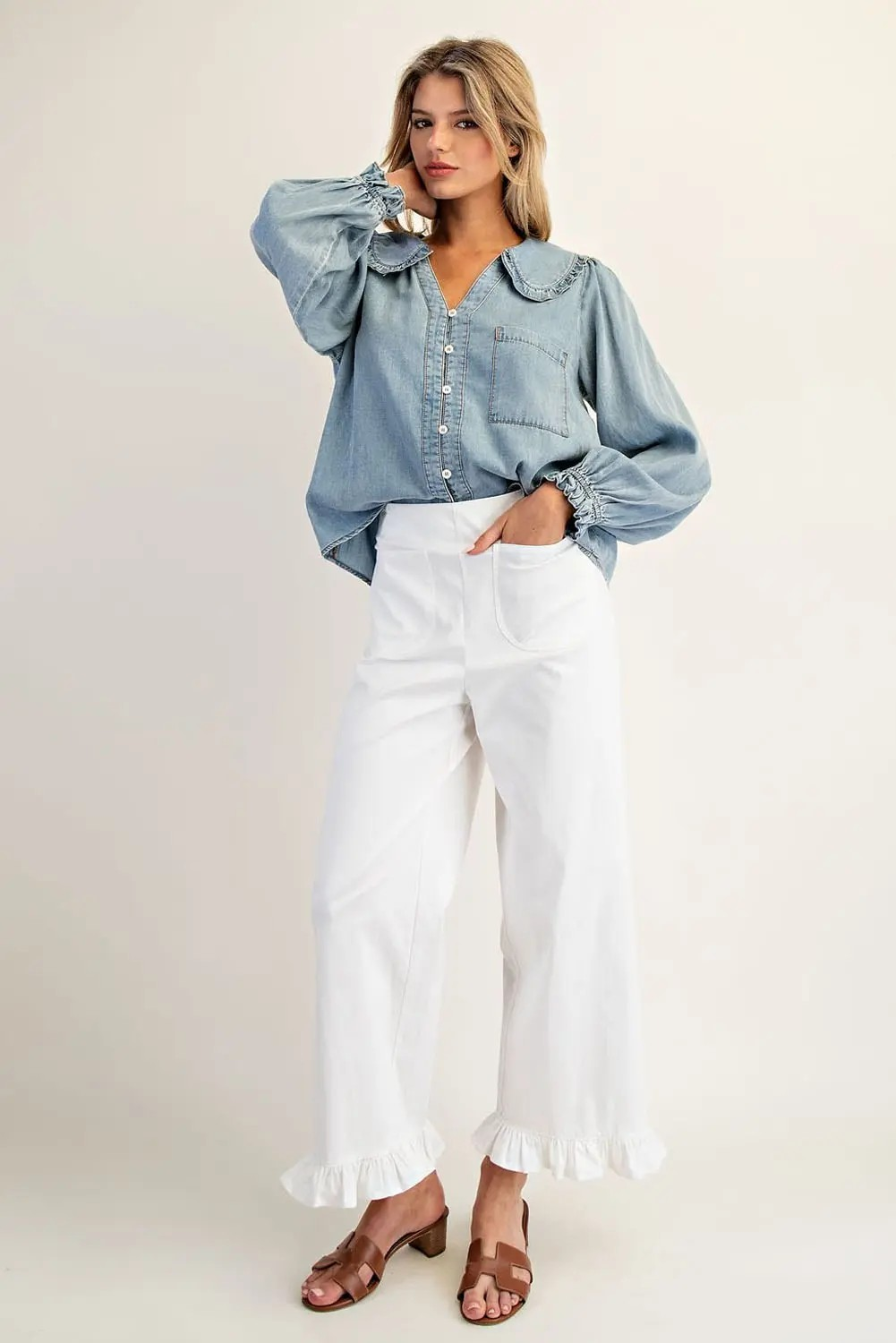 Straight Leg Ruffled Hem Pants