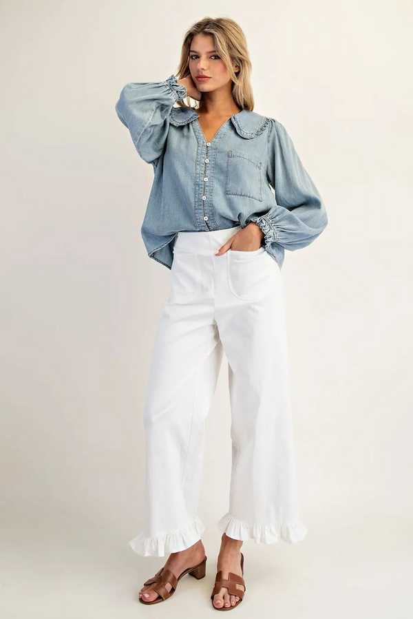 Straight Leg Ruffled Hem Pants