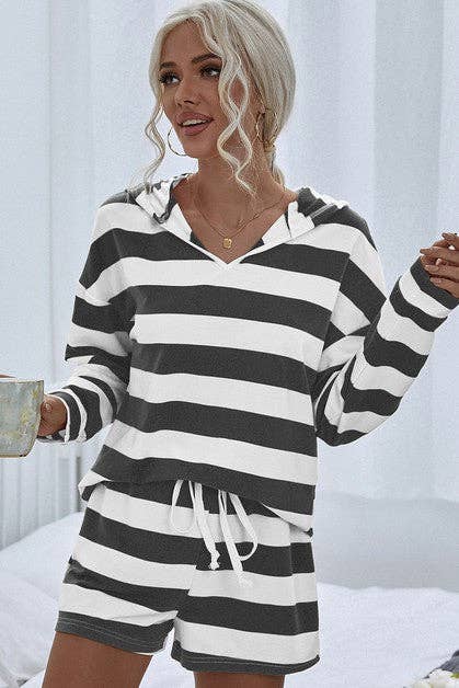 Striped Long Sleeve V-Neck Set