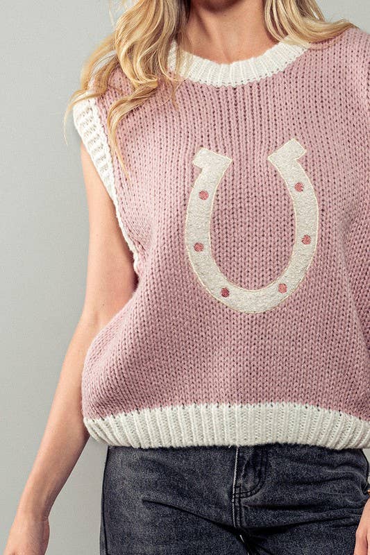 Wild Woven Horseshoe Sweater Vest Pink