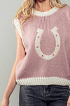 Wild Woven Horseshoe Sweater Vest Pink