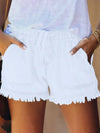 Casual Drawstring High Waisted Denim Fringed Shorts