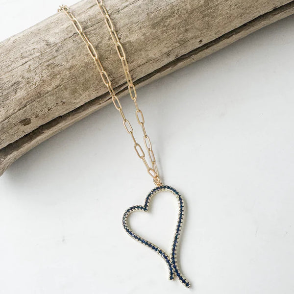 Virtue, Drop Heart Paperclip Necklace, Navy