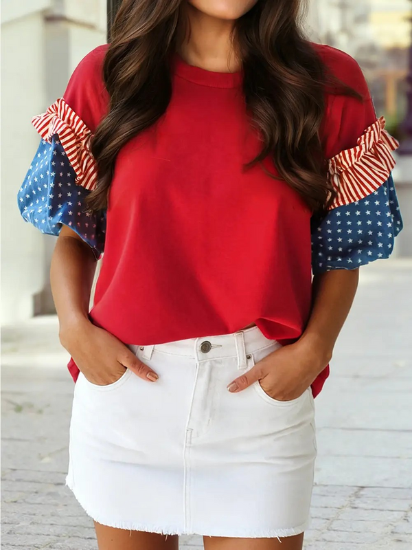 Flag Day Spring 2026 Stars Stripes Short Puff Sleeve Top