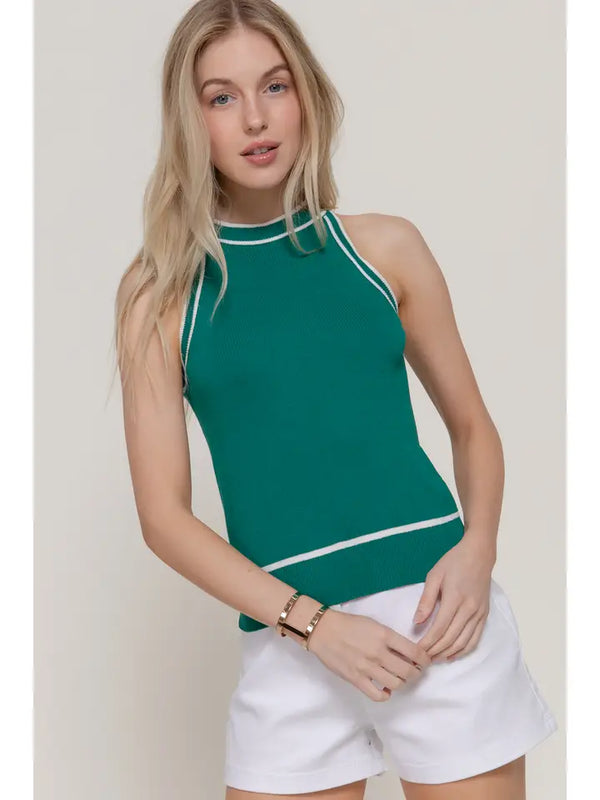 Contrast Halter Sweater Tank, Jade