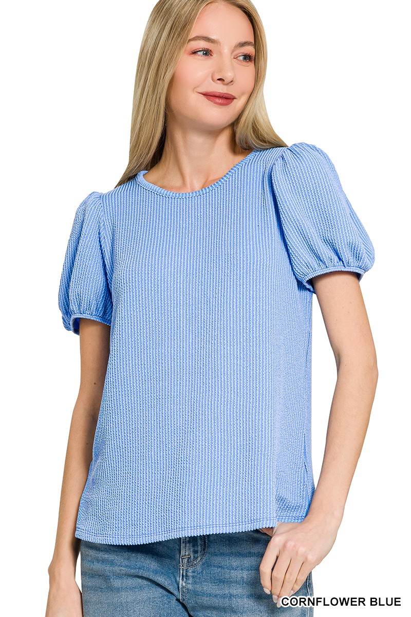 Ribbed Puff Sleeve Top
