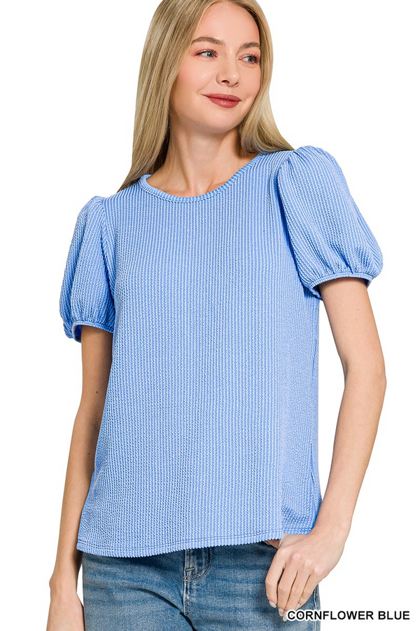 Ribbed Puff Sleeve Top