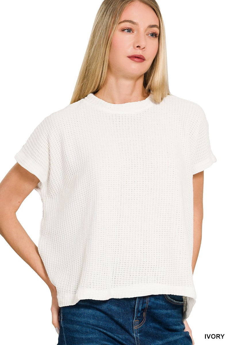 Chenille Waffle Cap Sleeve Sweater