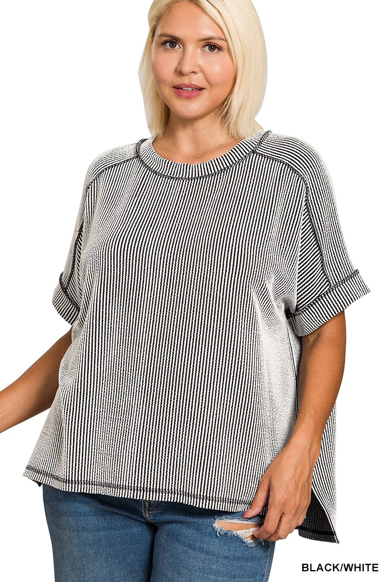 Curvy Keep It Easy Rib Top -  Black/White