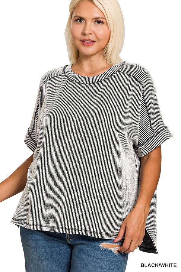 Curvy Keep It Easy Rib Top -  Black/White