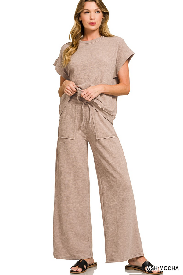Cotton Slub Short Sleeve Tee & Long Pants Set