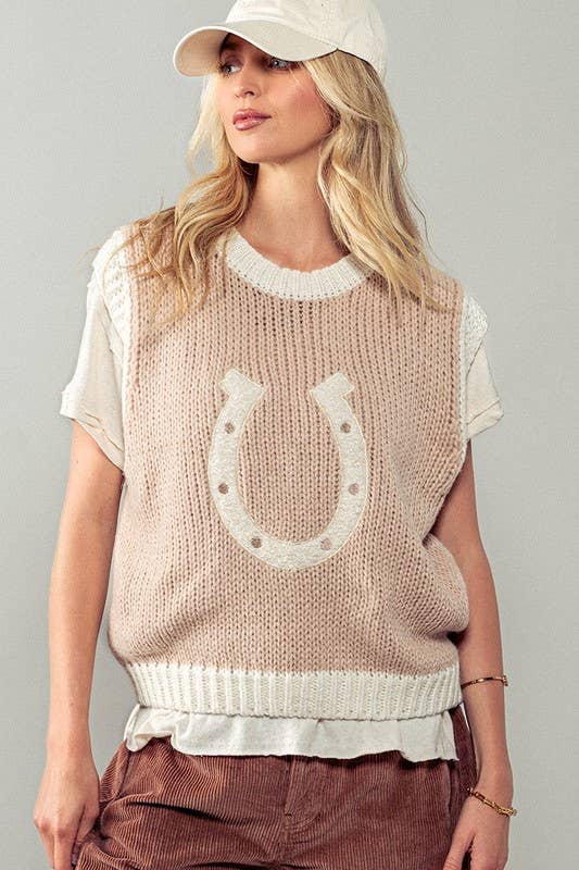 Wild Woven Horseshoe Sweater Vest Mocha