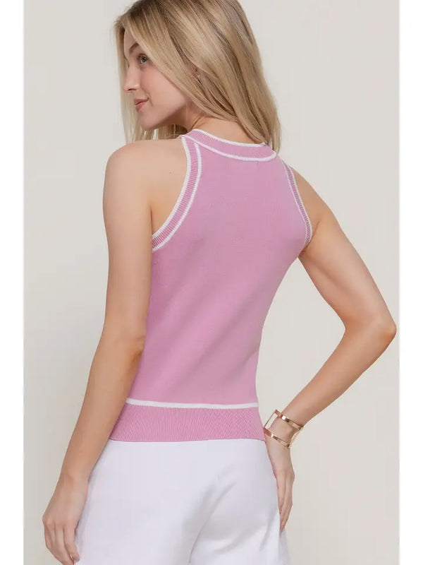 Contrast Halter Sweater Tank, Pink