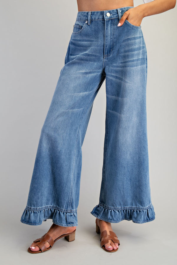 Mineral Washed Ruffle Hem Jeans