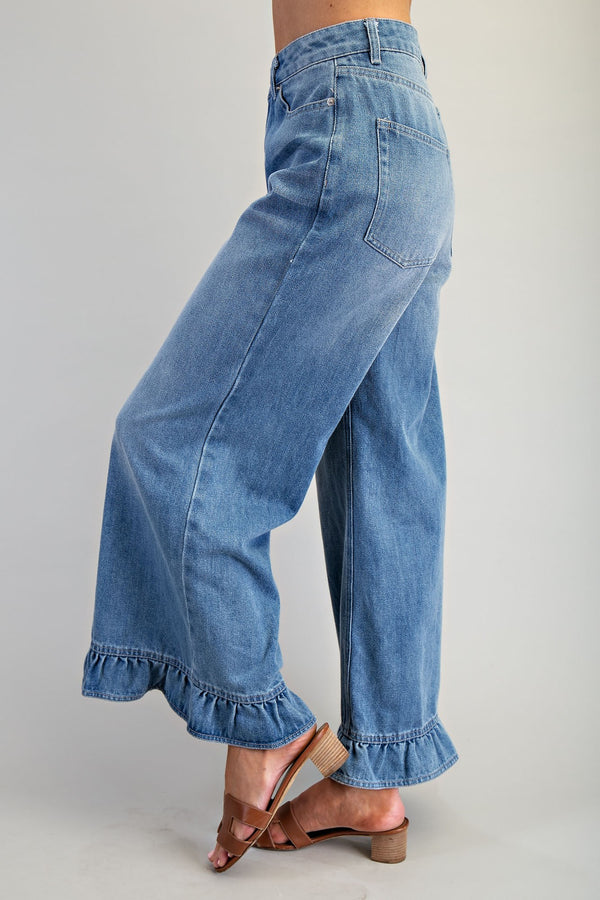Mineral Washed Ruffle Hem Jeans