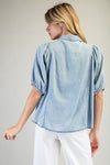 Stone Washed Chambray Button Down Top