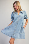 Snow Washed Peter Pan Collar Mini Dress