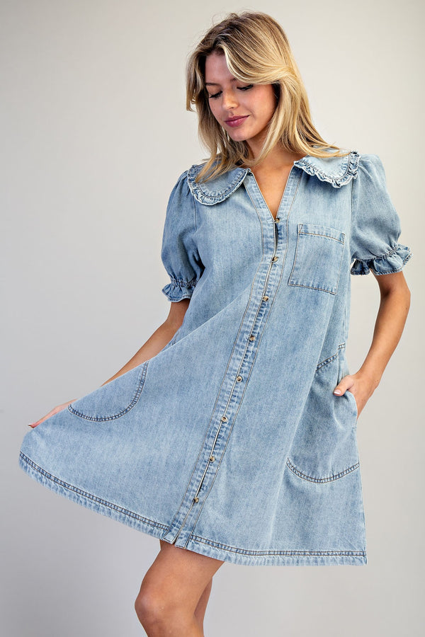 Snow Washed Peter Pan Collar Mini Dress