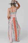 Color Block Leopard Smocked Cami Wide Leg Jumpsuit