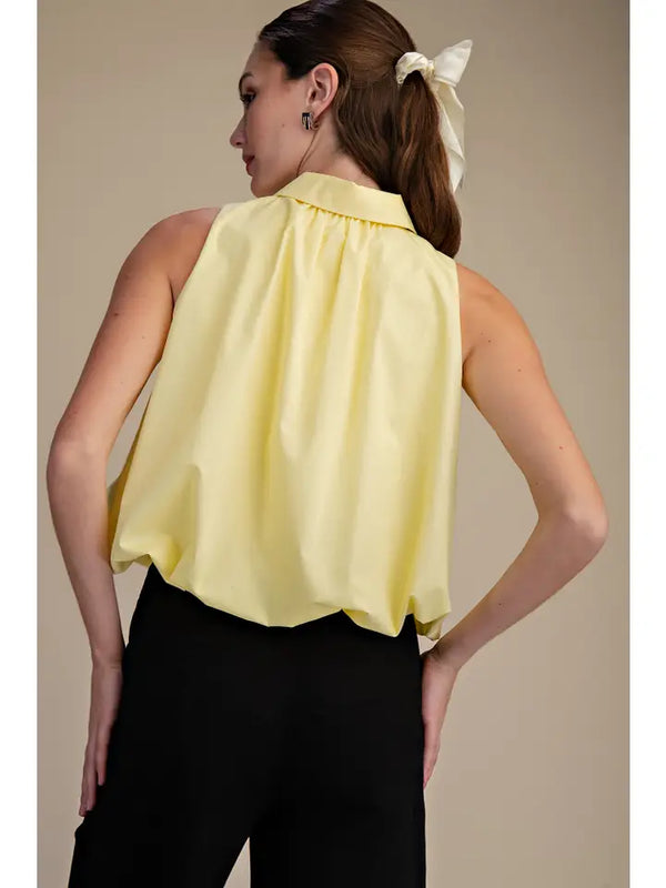 Bubble Hem Sleeveless Top Yellow