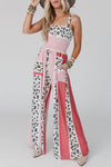 Color Block Leopard Smocked Cami Wide Leg Jumpsuit