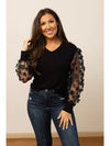 Abigail Black Top with Floral Mesh Sleeves