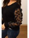 Abigail Black Top with Floral Mesh Sleeves