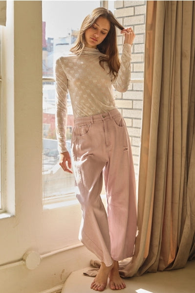 Acid Washed Colored Barrel Denim Pants Washed Washed  Mauve