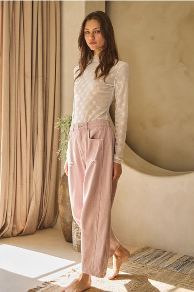 Acid Washed Colored Barrel Denim Pants Washed Washed  Mauve