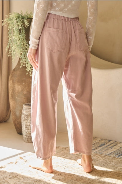 Acid Washed Colored Barrel Denim Pants Washed Washed  Mauve