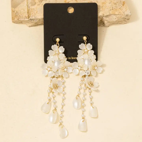 Acrylic Flowers and Pearls Dangle Earrings