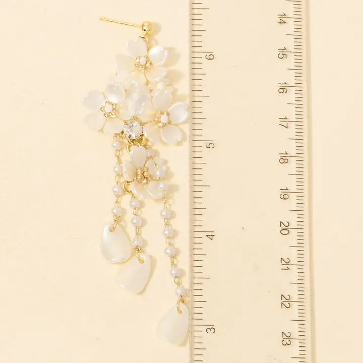 Acrylic Flowers and Pearls Dangle Earrings