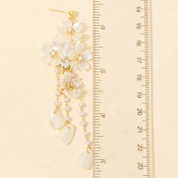 Acrylic Flowers and Pearls Dangle Earrings