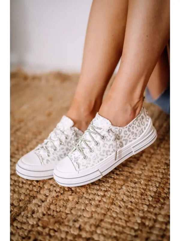 Aman Prints - White Silver Animal Print Sneakers