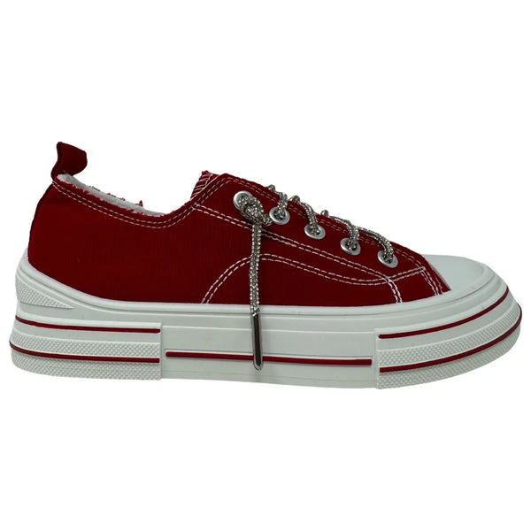 Aman Prints - Red with Silver Laces Sneakers