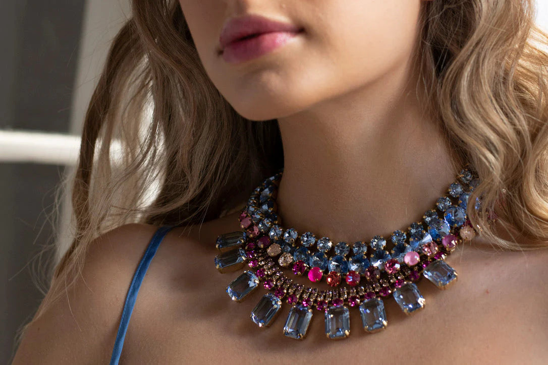 TOVA - Anais Necklace in Antique Gold Light Sapphire