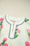 Apricot Floral Short Sleeve Split Neck Loose Mini Dress