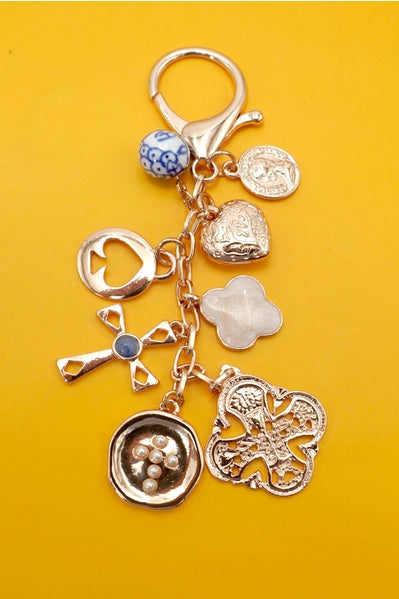 Bag Key Charm-Cross Heart Porcelain Coin