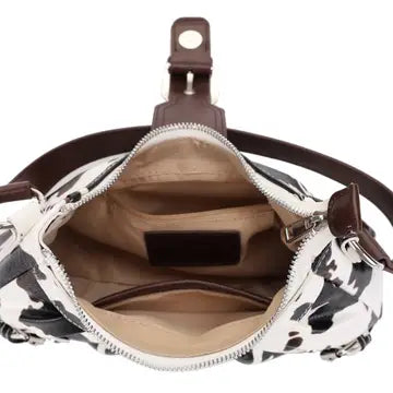 Buckle Baguette Cow Print Shoulder Bag-Chocolate