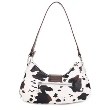 Buckle Baguette Cow Print Shoulder Bag-Chocolate