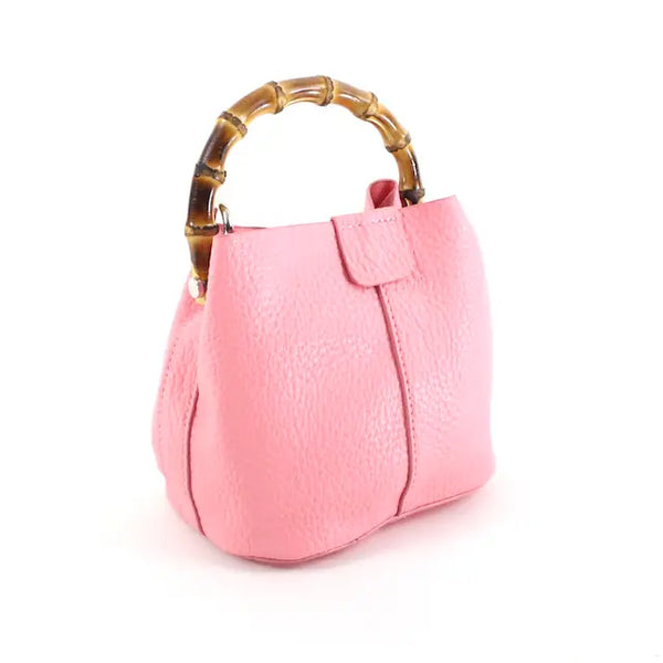 Bamboo Top Handle Crossbody Bag W/ Cosmetic Pouch