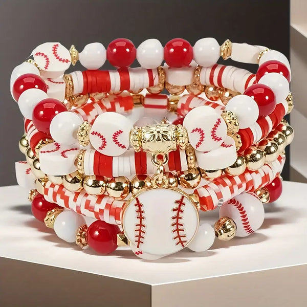 Baseball-Inspired Beaded Bracelet Set