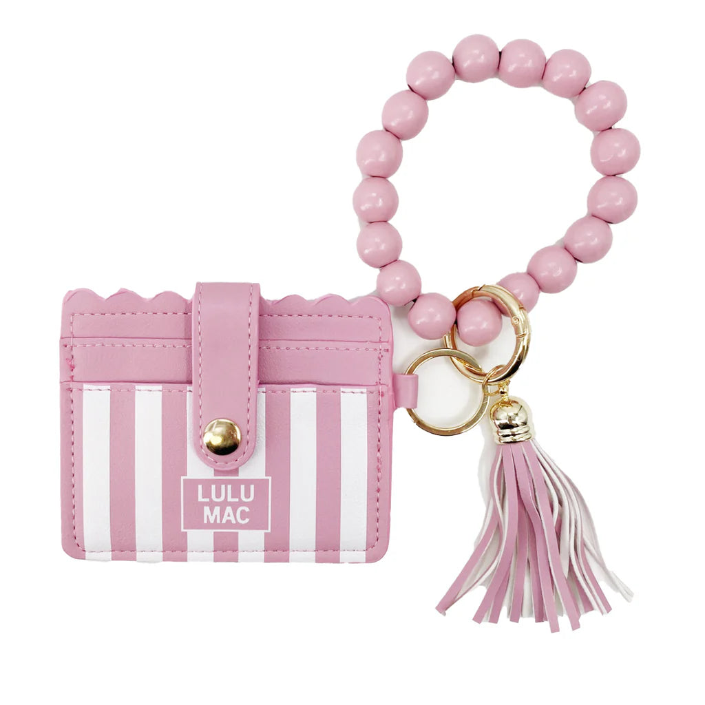 LULU MAC Beaded Wristlet ID Wallet Red or Pink Stripe Darby