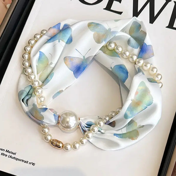 Elegant Magnetic Clasp Pearl Necklace Scarf
